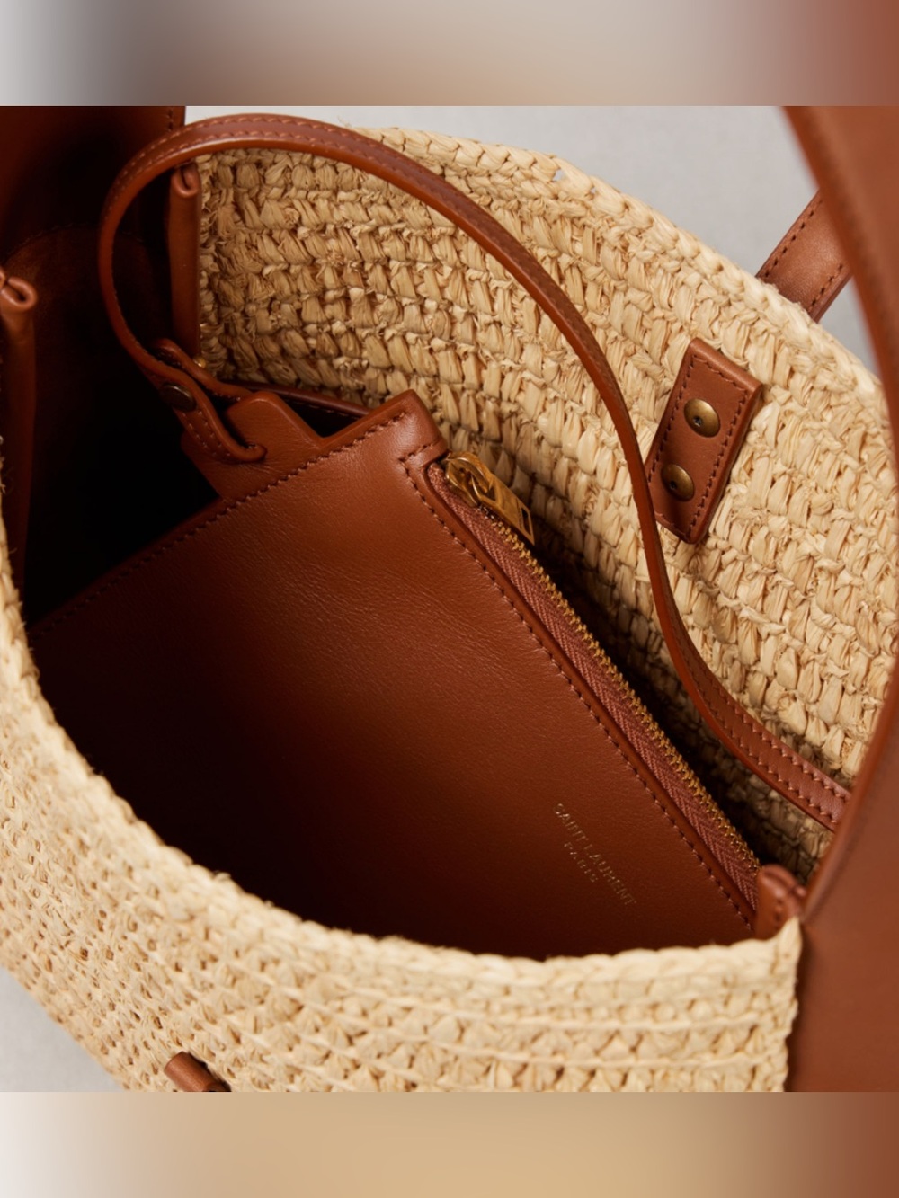 SAINT LAURENT Le 5 A 7 small leather and raffia hobo shoulder bag - Picture 7 of 9